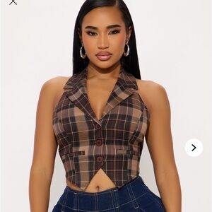 Fashion Nova Brown Plaid Halter Tank Top